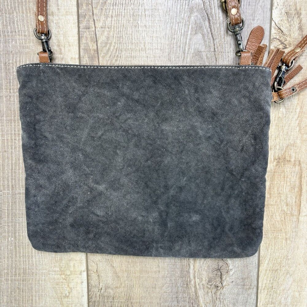 Myra Pastel Small Crossbody Purse Upcycled Cotton Leather Engraved Boho Western - Picture 6 of 12